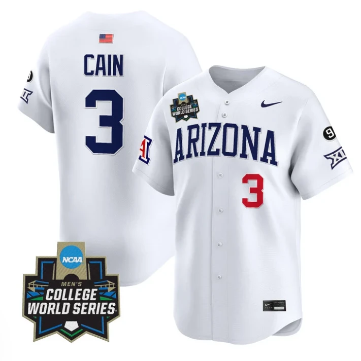 Andrew Cain Jersey #3 Arizona Wildcats 2025 World Series Stitched White by My Store