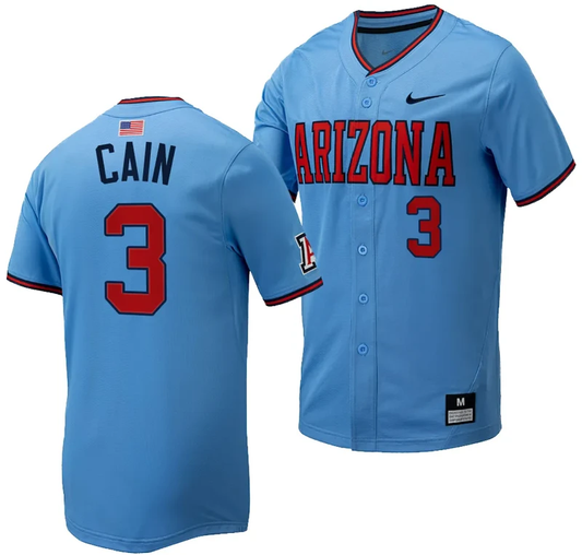 Andrew Cain Jersey #3 Arizona Wildcats Replica Baseball Full-Button Light Blue by My Store