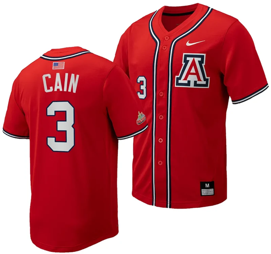 Andrew Cain Jersey #3 Arizona Wildcats Replica Baseball Full-Button Red by My Store