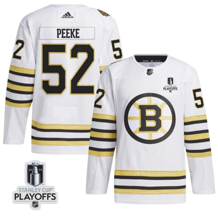Andrew Peeke 52 Boston Bruins 2024 NHL Playoffs Patch Away Jersey - Men, White by Hockey David