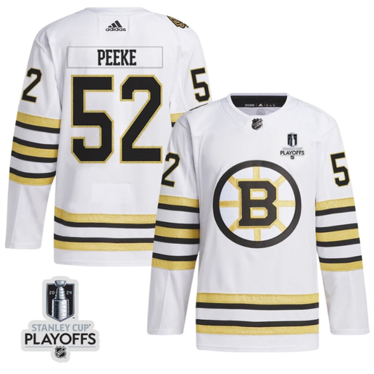 Andrew Peeke 52 Boston Bruins 2024 NHL Playoffs Patch Away Jersey - Men, White by Hockey David