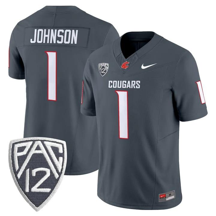 Angel Johnson Jersey #1 Washington State Cougars 2025 V2 Vapor Limited Stitched by My Store NCAA Football Jerseys