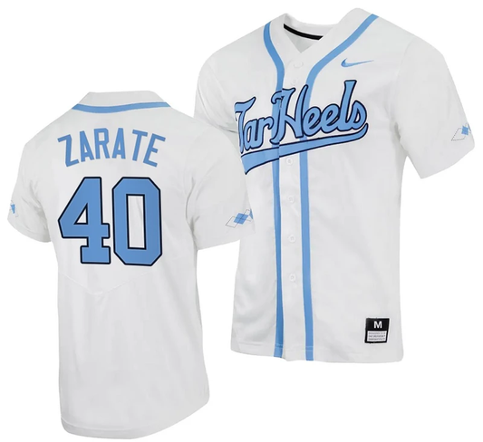 Angel Zarate Jersey #40 North Carolina Tar Heels Baseball White Full-Button by My Store