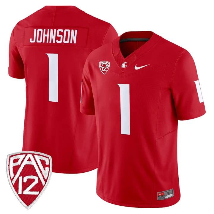 Angel Johnson Jersey #1 Washington State Cougars 2025 Vapor Limited Stitched by My Store NCAA Football Jerseys