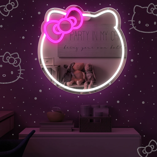 Anime Cat Mirror Neon Sign for Wall Decor Girls Dresser Decor by Neonchics