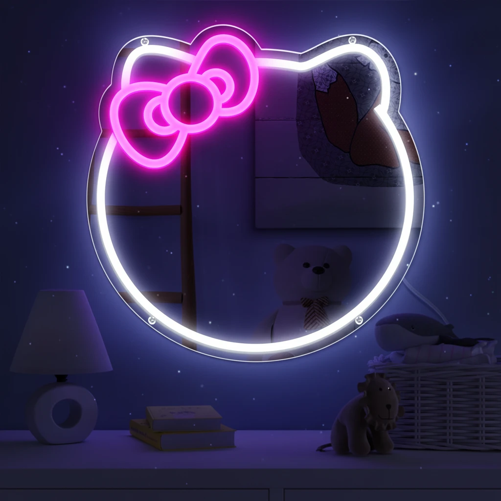 Anime Cat Mirror Neon Sign for Wall Decor Girls Dresser Decor by Neonchics