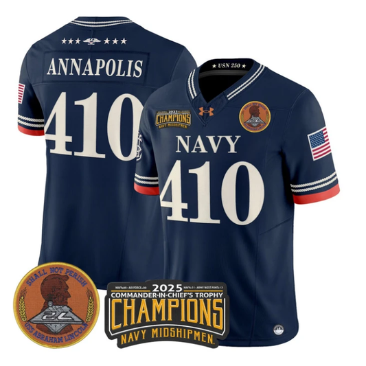 Annapolis Jersey #410 Navy Midshipmen 2025 Trophy Champions Stitched Navy by My Store NCAA Football Jerseys