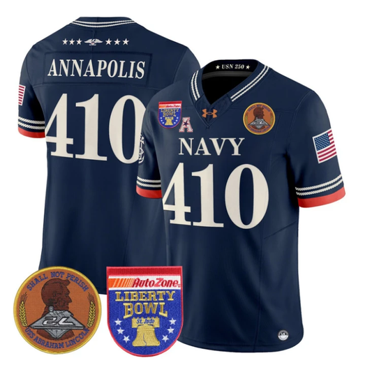 Annapolis Jersey #410 Navy Midshipmen 250th 2026 Liberty Bowl Stitched Navy by My Store NCAA Football Jerseys