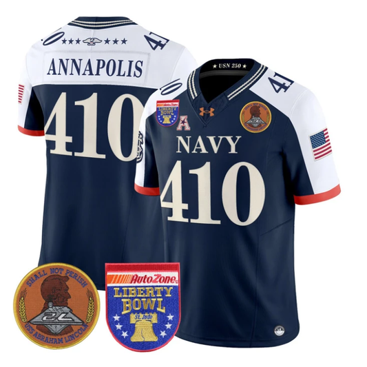 Annapolis Jersey #410 Navy Midshipmen 250th 2026 Liberty Bowl Stitched Navy Alternate by My Store NCAA Football Jerseys