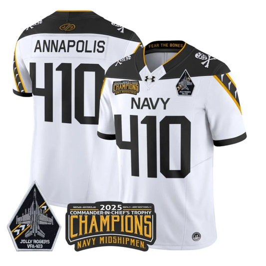 Annapolis Jersey #410 Navy Midshipmen Jolly Rogers 2025 Trophy Stitched White by My Store NCAA Football Jerseys