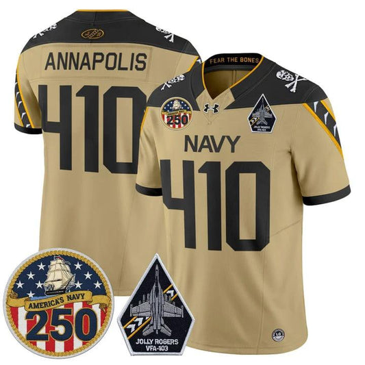 Annapolis Jersey #410 Navy Midshipmen Jolly Rogers 250th Patch Stitched by My Store NCAA Football Jerseys