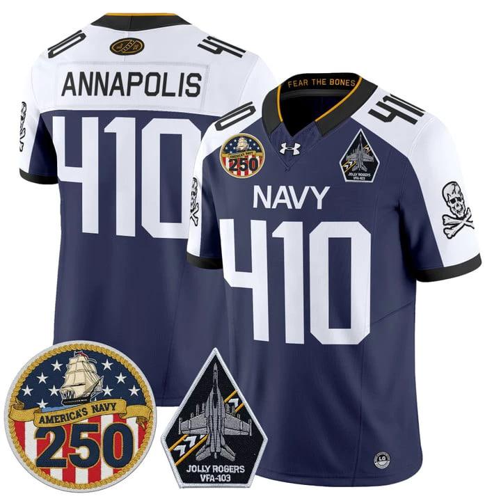 Annapolis Jersey #410 Navy Midshipmen Jolly Rogers 250th Patch Stitched by My Store NCAA Football Jerseys