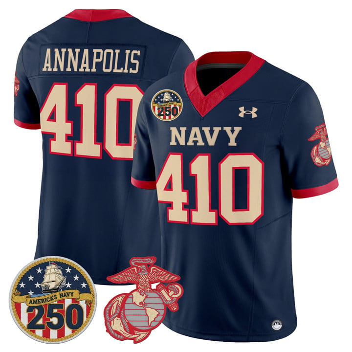 Annapolis Jersey #410 Navy Midshipmen USMC 250th Patch Stitched by My Store NCAA Football Jerseys