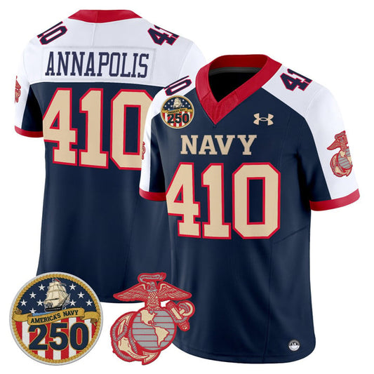 Annapolis Jersey #410 Navy Midshipmen USMC 250th Patch Stitched by My Store NCAA Football Jerseys