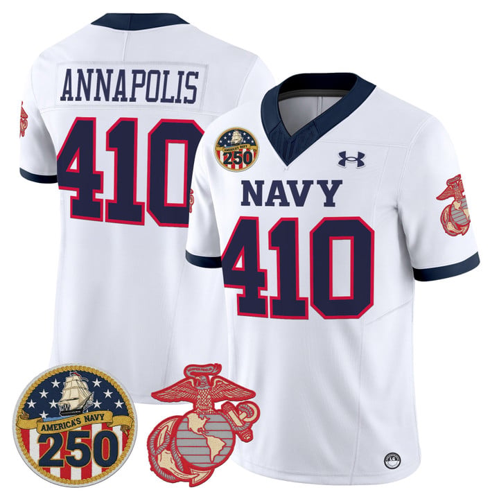 Annapolis Jersey #410 Navy Midshipmen USMC 250th Patch Stitched by My Store NCAA Football Jerseys
