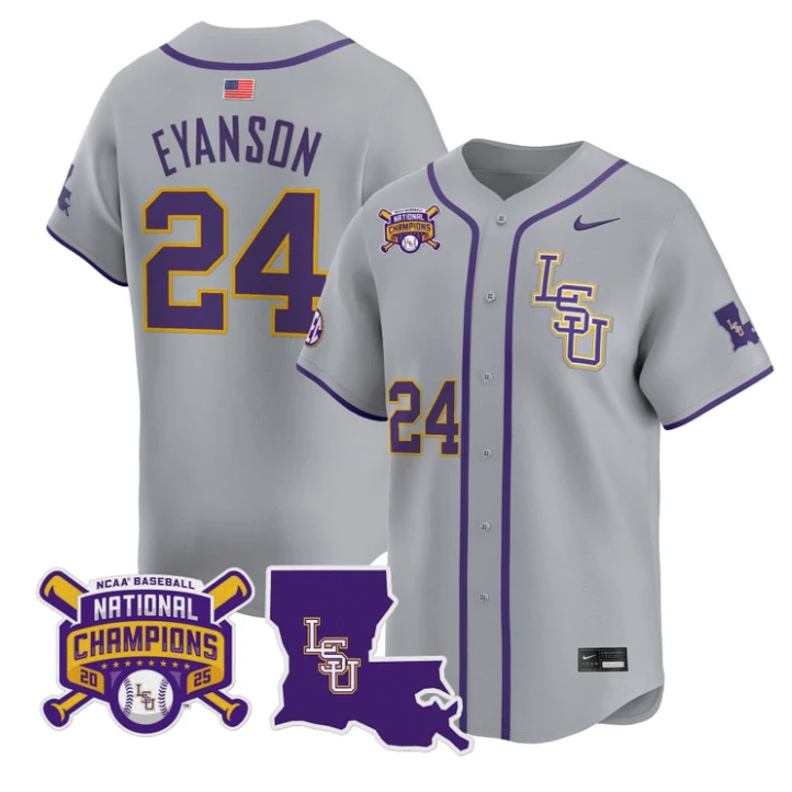 Anthony Eyanson Jersey #24 LSU Tigers 2025 World Series Champions Stitched Gray by My Store