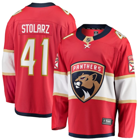 Anthony Stolarz 41 Florida Panthers 2025 Breakaway Player Men Jersey Red by Hockey David