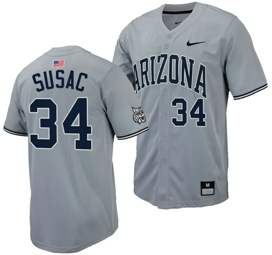 Anthony Susac Jersey #34 Arizona Wildcats Replica Baseball Full-Button Gray by My Store