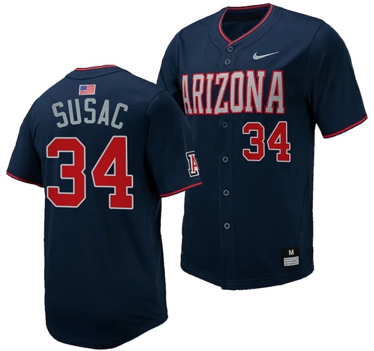 Anthony Susac Jersey #34 Arizona Wildcats Replica Baseball Full-Button Navy by My Store
