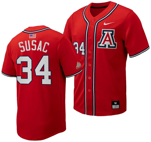 Anthony Susac Jersey #34 Arizona Wildcats Replica Baseball Full-Button Red by My Store