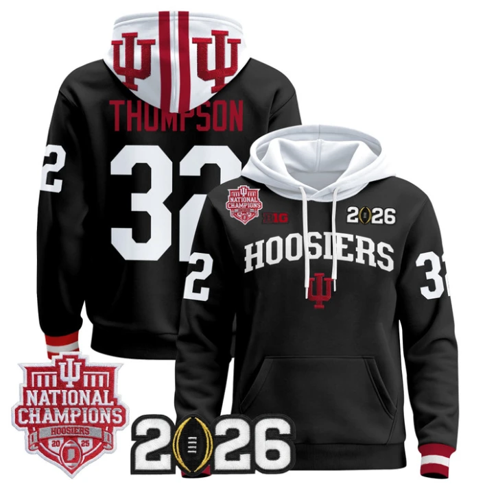 Anthony Thompson Pullover Hoodie #33 Hoosiers 2025 National Champions Stitched by Hoodie Pullover