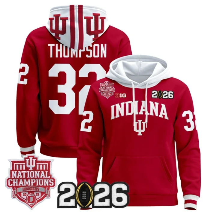 Anthony Thompson Pullover Hoodie #33 Hoosiers 2025 National Champions Stitched by Hoodie Pullover