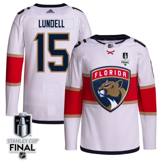 Anton Lundell 15 Florida Panthers 2024 STANLEY CUP Final Away Breakaway Jersey Men, White by Hockey David