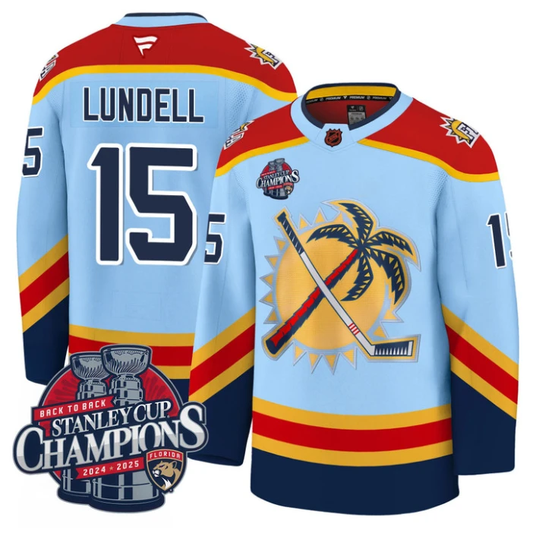Anton Lundell Jersey #15 Florida Panthers 2025 Stanley Cup Back To Back Blue by Hockey David