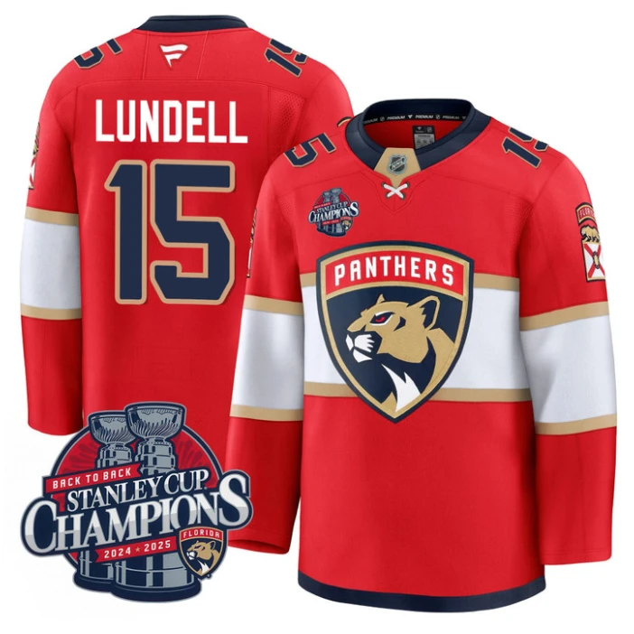 Anton Lundell Jersey #15 Florida Panthers 2025 Stanley Cup Back To Back Red by Hockey David