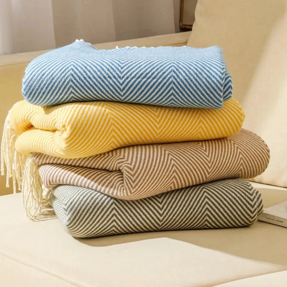 100% Cotton Luxury Herringbone Large Sofa Bed Throw Blanket Fringed Tweed Soft Bowlift by Bowlift