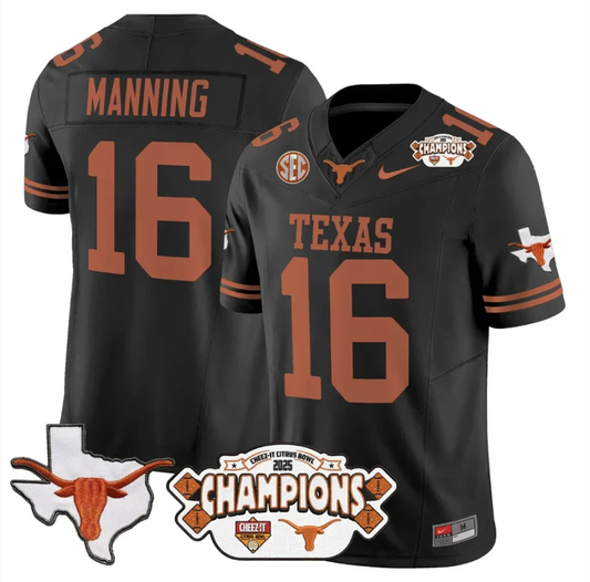 Arch Manning Jersey #16 Texas 2025 State Map Citrus Bowl Champions Black by NCAA Football Jersey