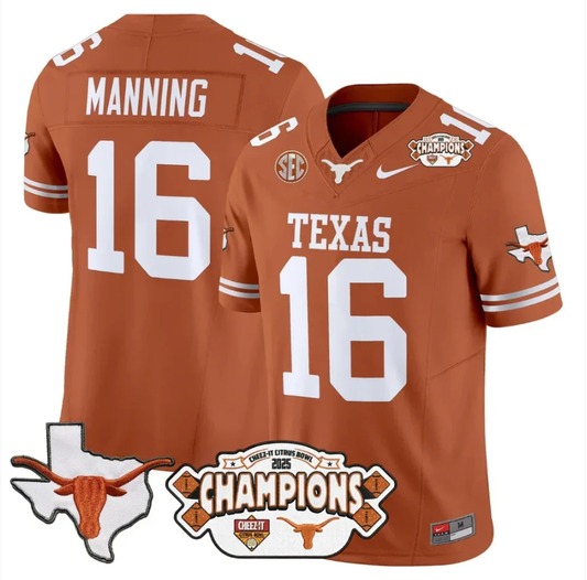 Arch Manning Jersey #16 Texas 2025 State Map Citrus Bowl Champions Orange by NCAA Football Jersey