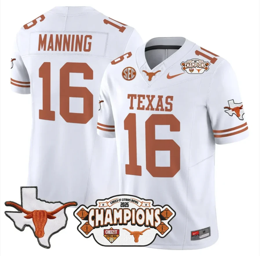 Arch Manning Jersey #16 Texas 2025 State Map Citrus Bowl Champions White by NCAA Football Jersey