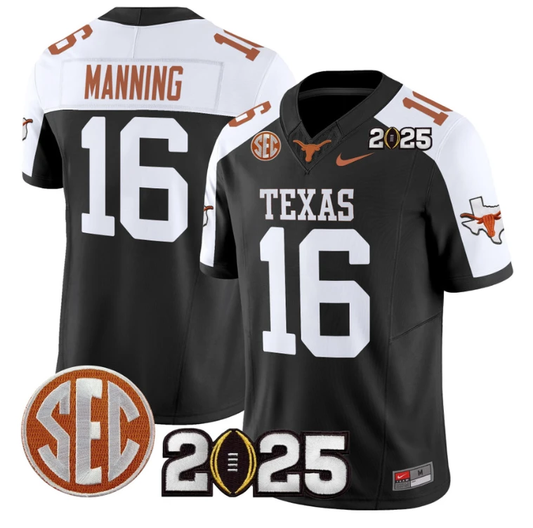 Arch Manning Jersey #16 Texas Longhorns 2025 CFP Final Patch Black Alternate by NCAA Football Jersey