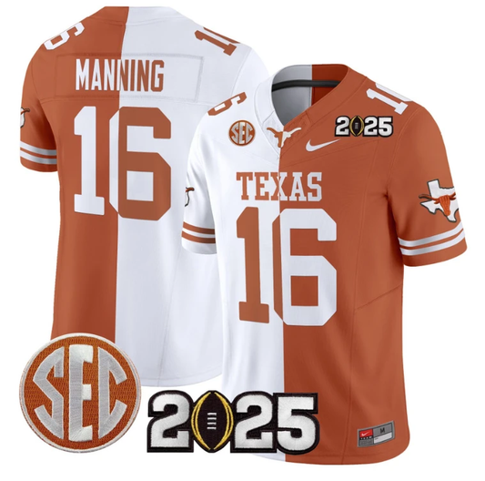 Arch Manning Jersey #16 Texas Longhorns 2025 CFP Final Patch Split by NCAA Football Jersey