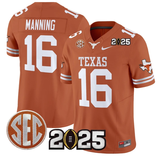 Arch Manning Jersey #16 Texas Longhorns 2025 CFP Final Patch Texas Orange by NCAA Football Jersey
