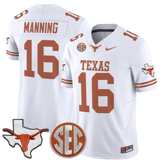 Arch Manning Jersey #16 Texas Longhorns 2025 State Map SEC Patch White by My Store