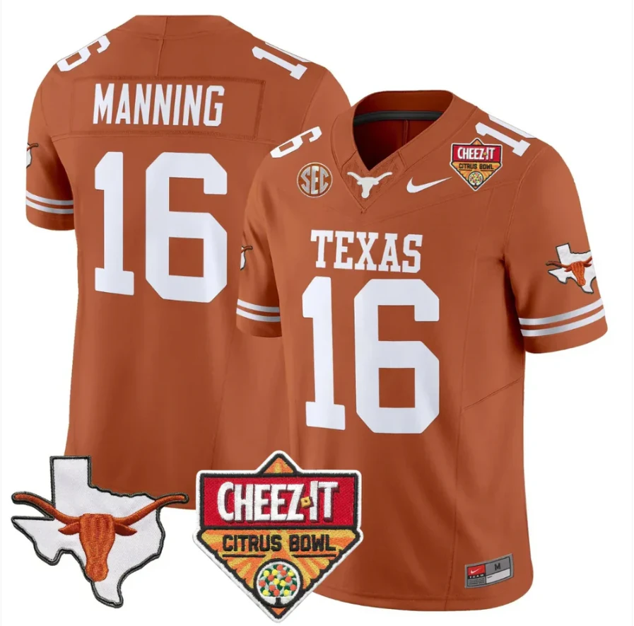 Arch Manning Jersey #16 Texas Longhorns 2025 State Map Citrus Bowl Stitched by My Store NCAA Football Jerseys