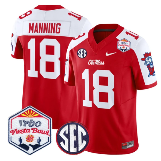 Archie Manning Jersey #18 Ole Miss Rebels 2026 Fiesta Bow Stitched Red Alternate by NCAA Football Jersey
