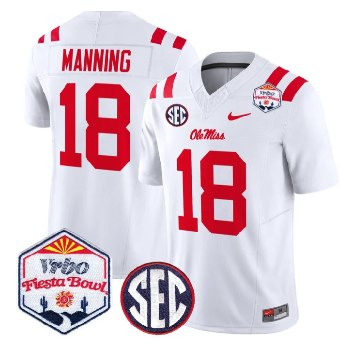 Archie Manning Jersey #18 Ole Miss Rebels 2026 Fiesta Bow Stitched White by NCAA Football Jersey