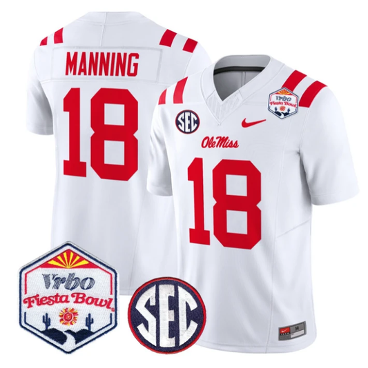 Archie Manning Jersey #18 Ole Miss Rebels 2026 Fiesta Bow Stitched White by NCAA Football Jersey