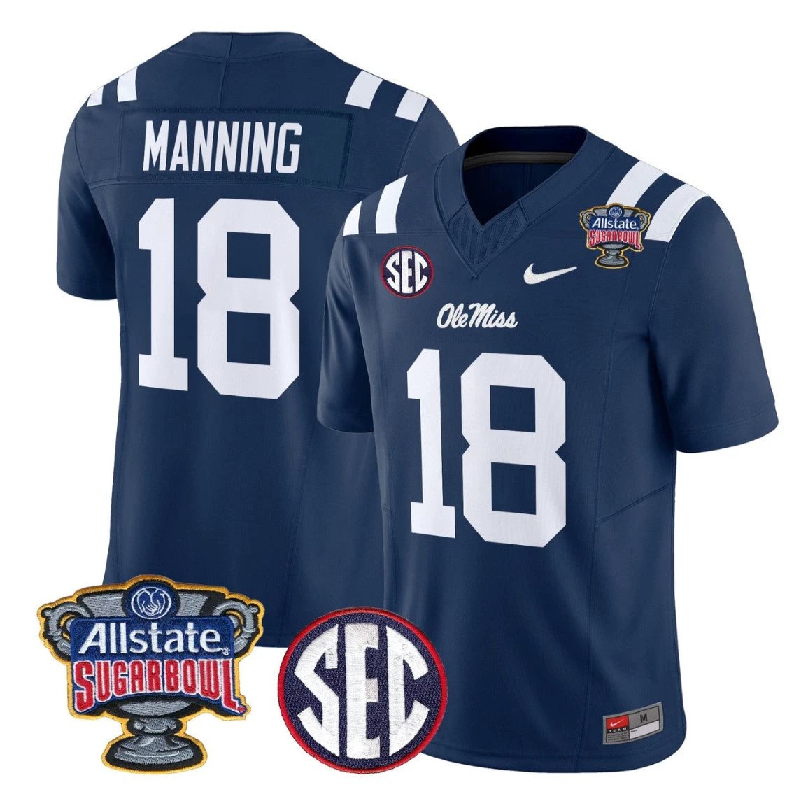 Archie Manning Jersey #18 Ole Miss Rebels 2026 Sugar Bowl Stitched by My Store NCAA Football Jerseys