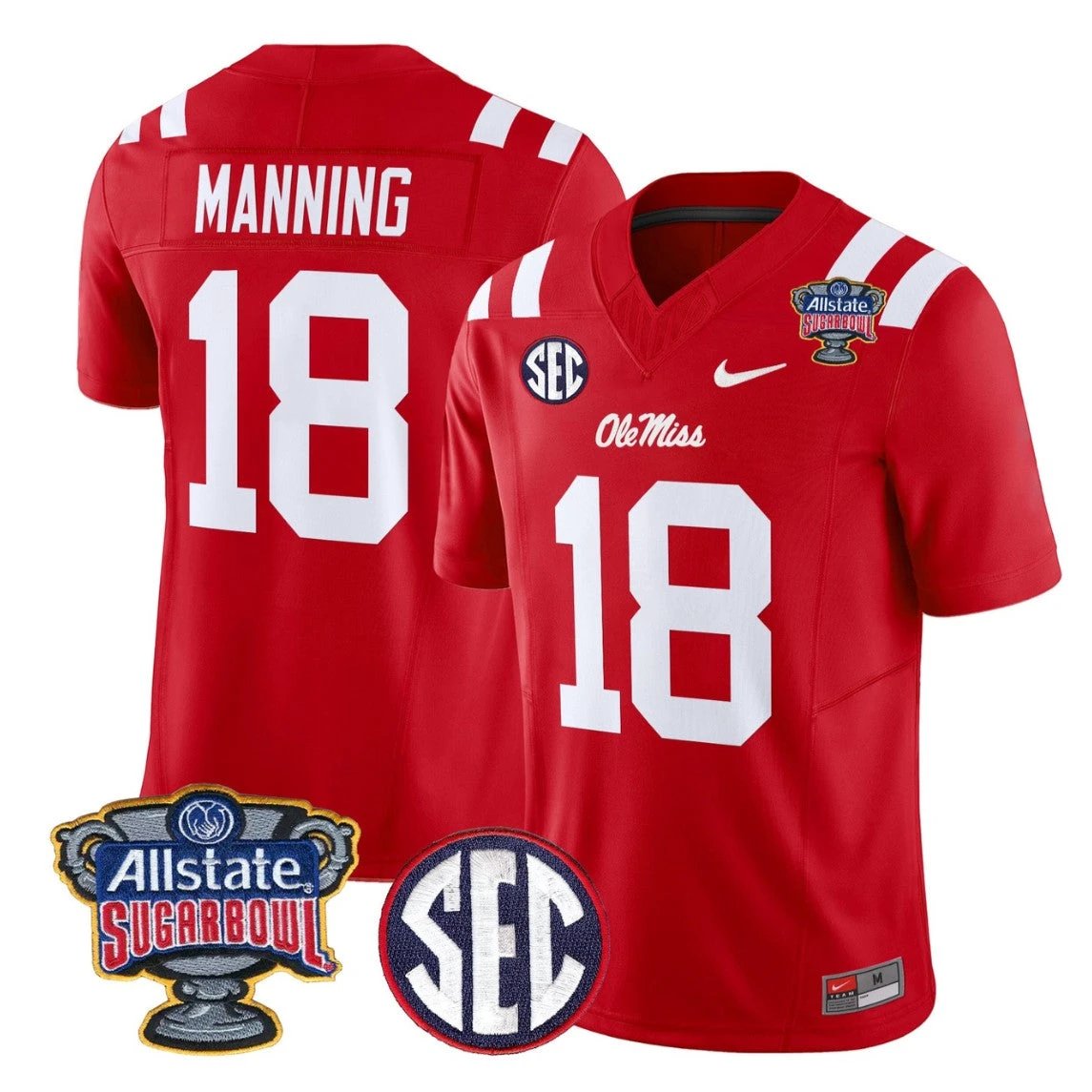 Archie Manning Jersey #18 Ole Miss Rebels 2026 Sugar Bowl Stitched by My Store NCAA Football Jerseys