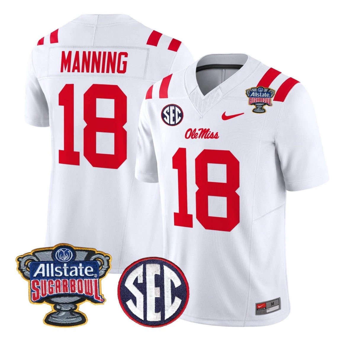 Archie Manning Jersey #18 Ole Miss Rebels 2026 Sugar Bowl Stitched by My Store NCAA Football Jerseys