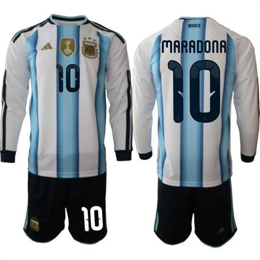 Argentina #10 MARADONA Jersey Long Sleeve National Team x World Cup 2026 Home White On Field Soccer by Soccer Jersey
