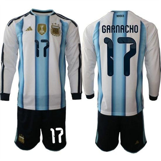 Argentina #17 GARNACHO Jersey Long Sleeve National Team x World Cup 2026 Home White On Field Soccer by Soccer Jersey