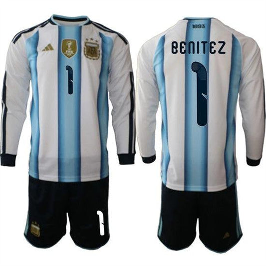 Argentina #1 Benitez Jersey Long Sleeve National Team x World Cup 2026 Home White On Field Soccer by Soccer Jersey
