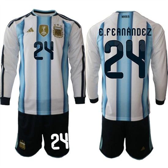 Argentina #24 E.FEANANDEZ Jersey Long Sleeve National Team x World Cup 2026 Home White On Field Soccer by Soccer Jersey