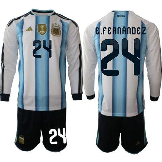 Argentina #24 E.FEANANDEZ Jersey Long Sleeve National Team x World Cup 2026 Home White On Field Soccer by Soccer Jersey
