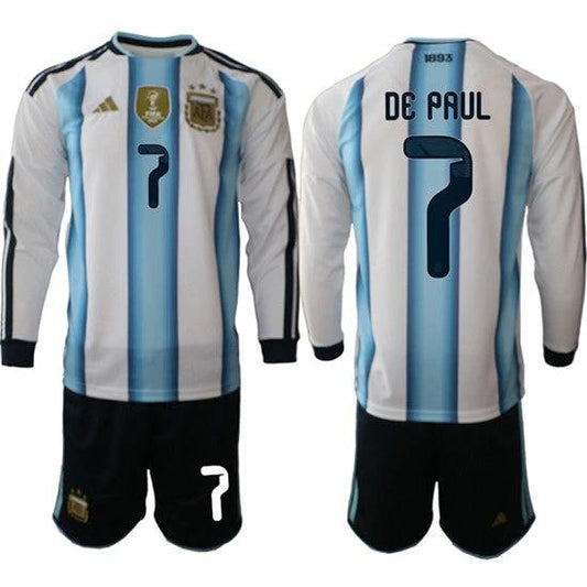 Argentina #7 DE PAUL Jersey Long Sleeve National Team x World Cup 2026 Home White On Field Soccer by Soccer Jersey
